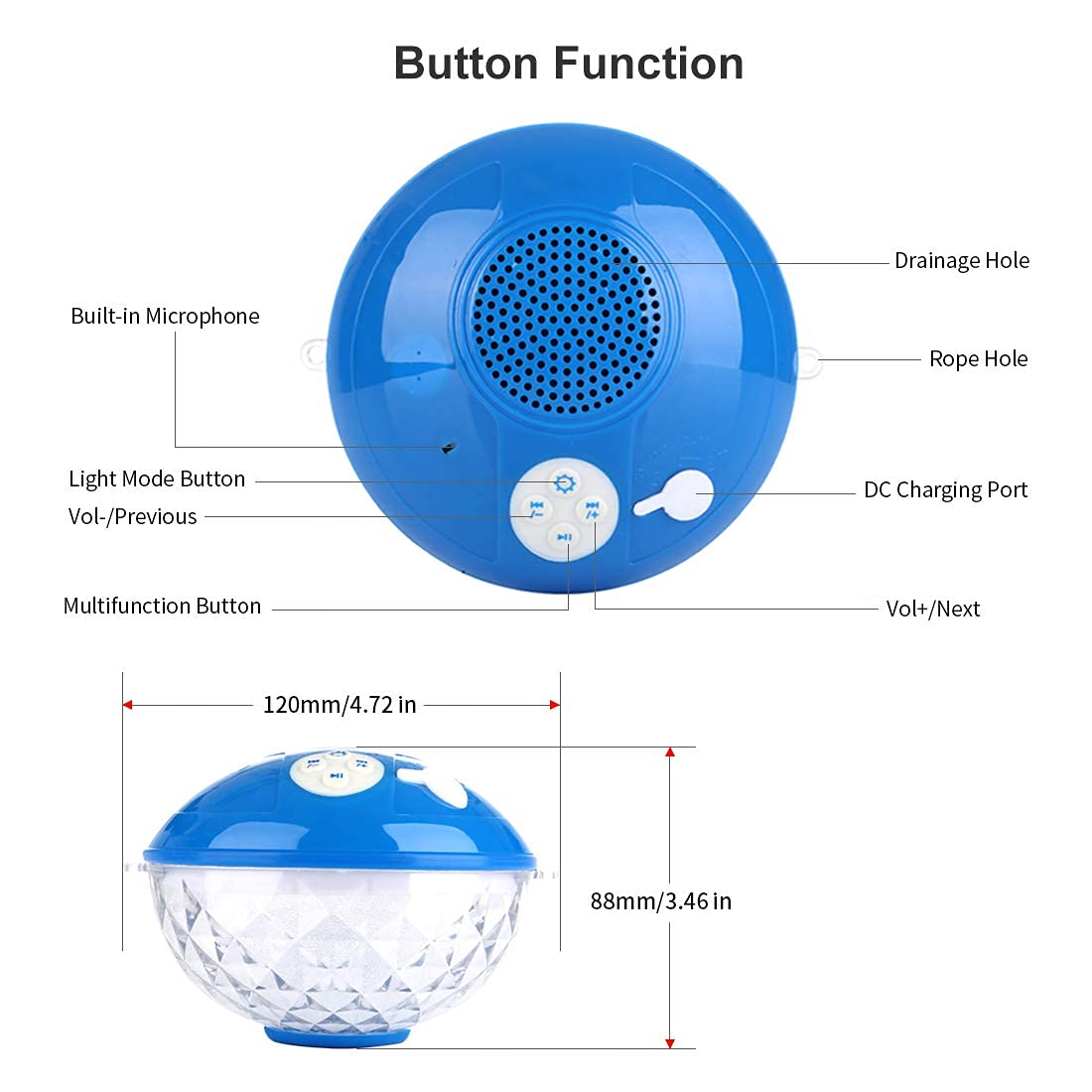 KingSom Pool Bluetooth Speakers with LED Lights,IPX7 Waterproof Floating Speaker,Stereo Sound,Built-in Mic,Wireless Shower Speaker for Hot Tub,Kayaking,Outdoor Travel,Picnic (Updated)