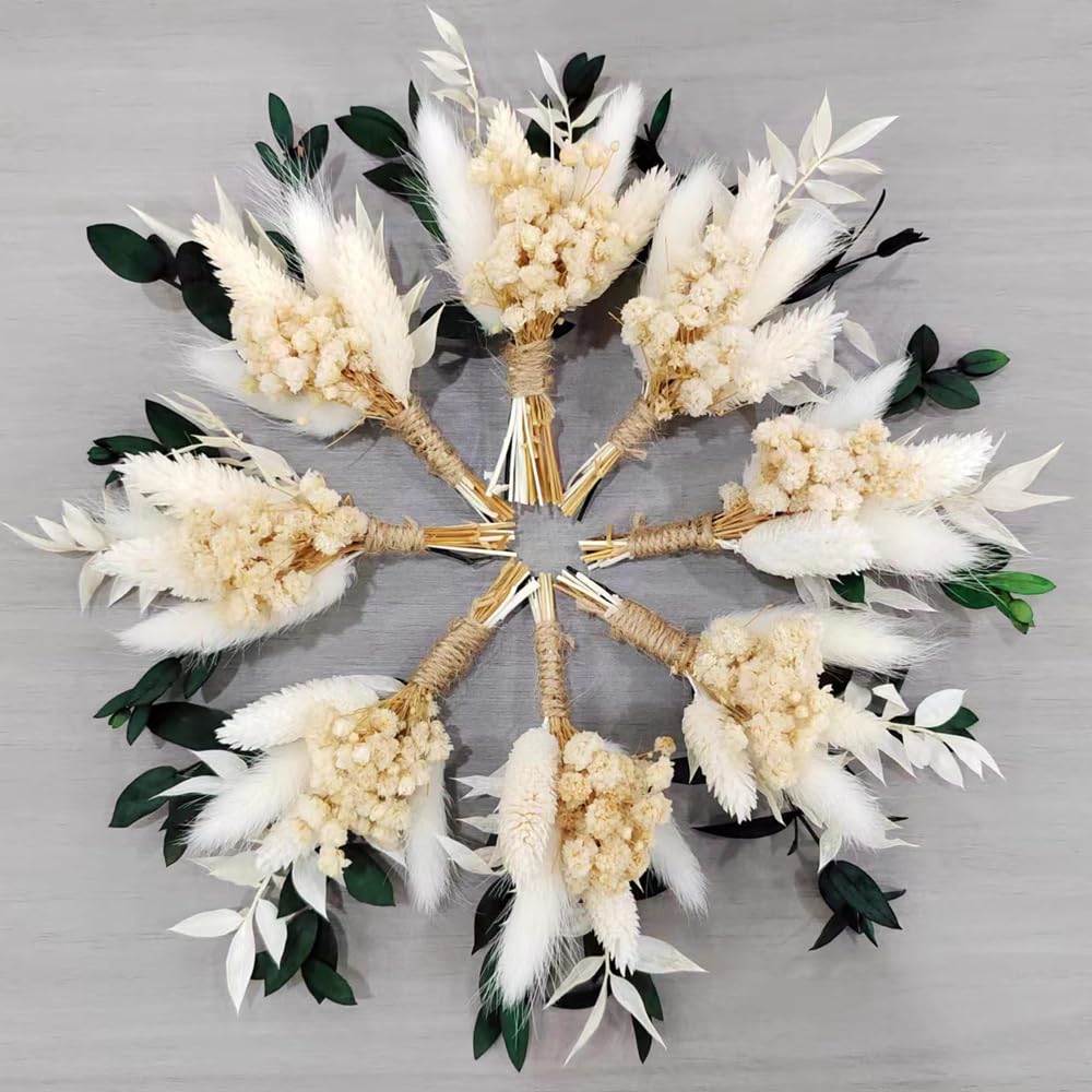 8Pcs Mini Pampas Decorative Dried Flowers Bouquet Preserve Floral for Wedding Home Decoration Christmas Halloween