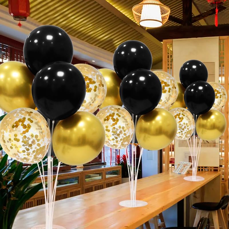 ZJDHPTY Black and Gold Party Decorations Balloon Stand Table Centerpieces for Birthday Wedding Retirement Anniversary Father's Day Halloween New Years Graduation Decorations 2025