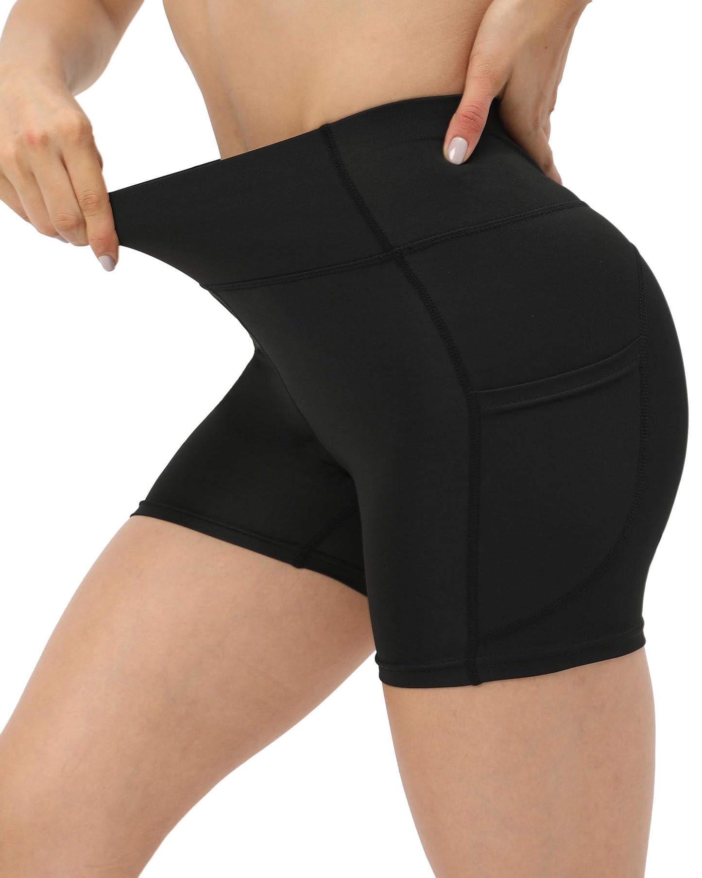 JCFSYXGS Workout Yoga Biker Shorts for Women with Pockets,Soft High Waisted Tummy Control Running Gym Shorts Black