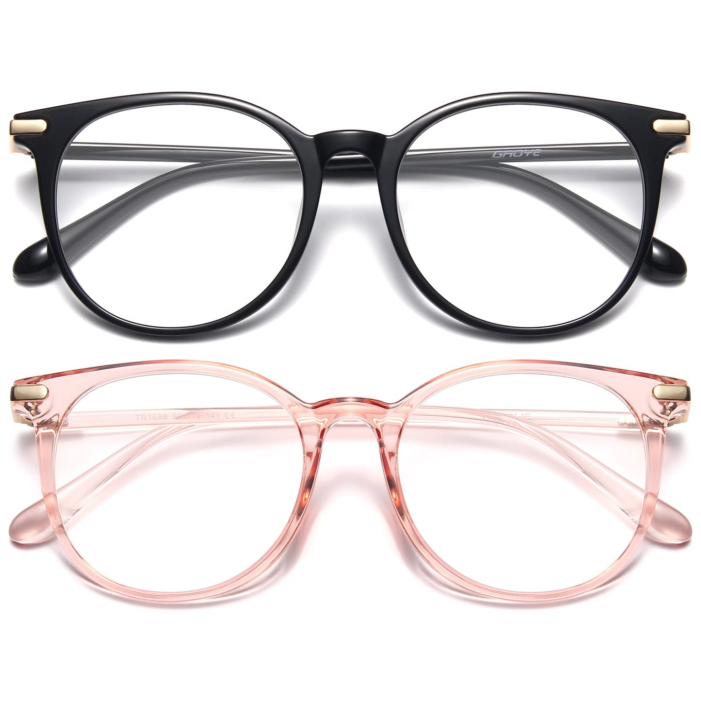 Gaoye 2 Pack Blue Light Blocking Glasses, Retro Round Eyewear Frame Anti Eyestrain Computer Glasses for Women Men - GY1688 (Black+Transparent)