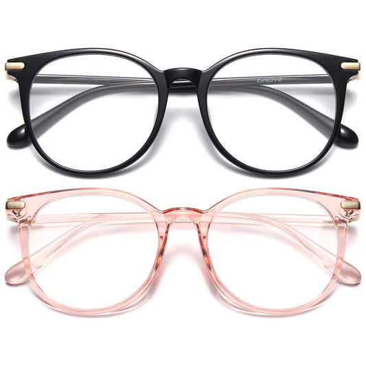 Gaoye 2 Pack Blue Light Blocking Glasses, Retro Round Eyewear Frame Anti Eyestrain Computer Glasses for Women Men - GY1688 (Black+Transparent)