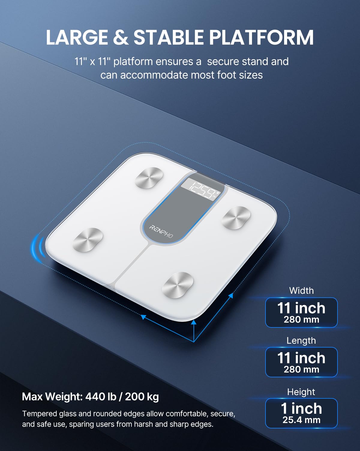 RENPHO Smart Scale for Body Weight 440lb, FSA HSA Eligible, Digital Bathroom Scale for Body Fat, Bluetooth Accurate Body Composition Weighing Machine with App, Elis 1C