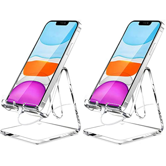 Crpich Acrylic Cell Phone Stand, Portable Clear Phone Stand for Desk, Compatible with Phone16 15 14 13 Pro Max Mini 12 11 Plus SE, Switch, Android Smartphone, Pad, Tablet, Desk Accessories