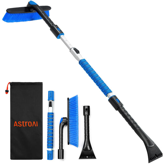 AstroAI 47.2" Ice Scrapers for Car Windshield and Extendable Snow Scraper with Foam Grip and 360° Pivoting Brush Head for Christmas Car Auto Truck SUV(Blue)