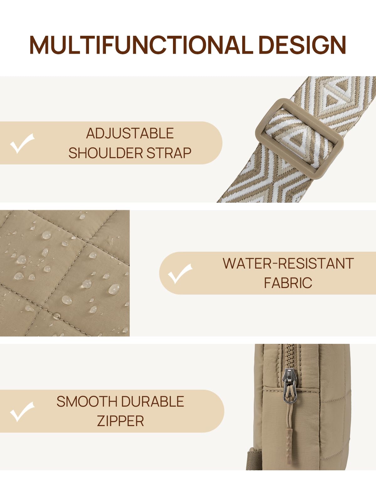 Telena Crossbody Bags for Women Quilted Puffer Cross Body Sling Bag Khaki