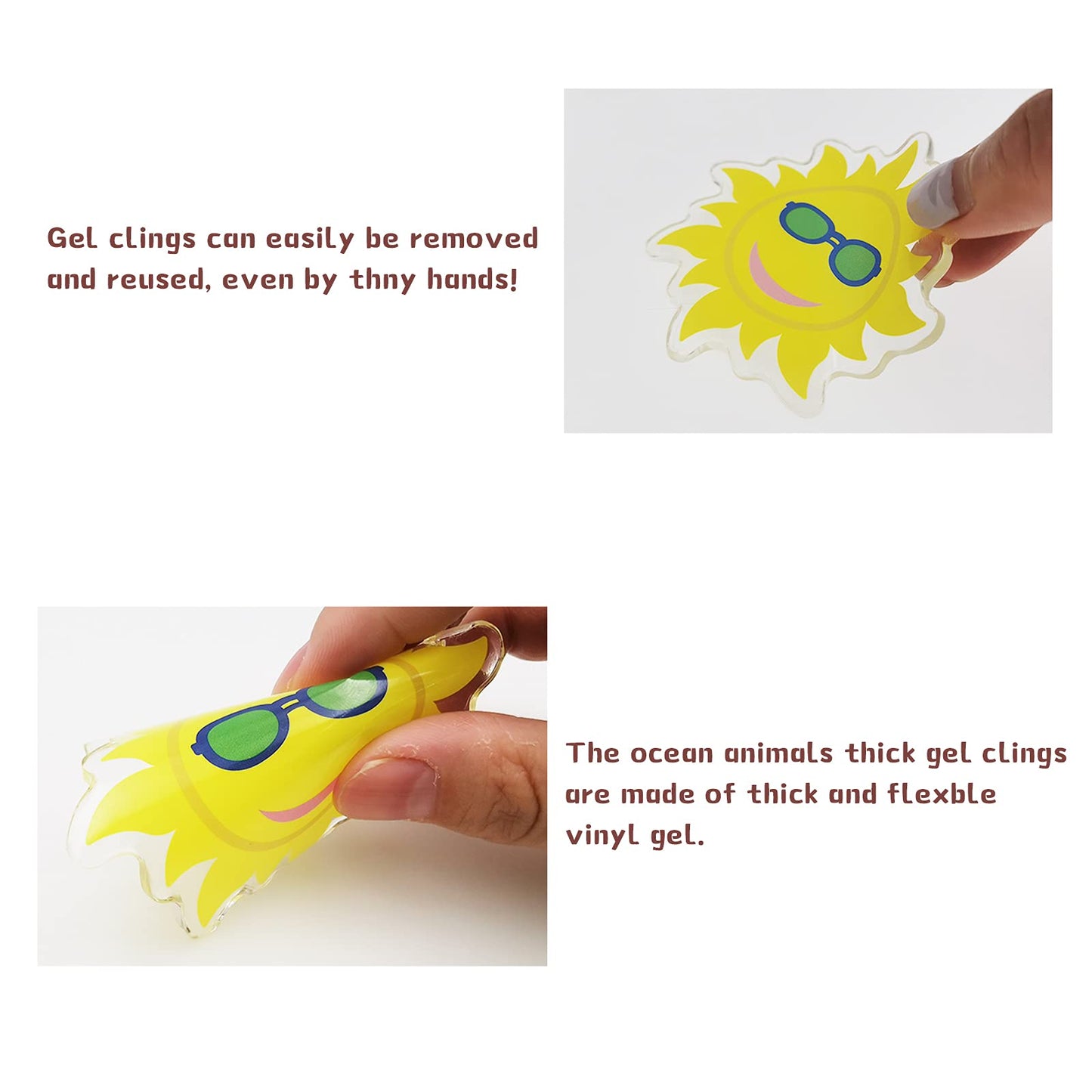 20 PCS Summer Thick Gel Clings Hawaiian Tropic Window Gel Clings Decals Stickers for Kids, Toddlers and Adults Home Airplane Classroom Nursery Beach Party Supplies Decoration Removable and Reusable