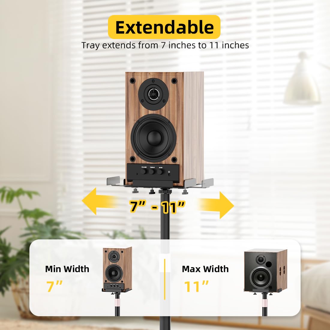 Universal Speaker Stand Pair for Surround Sound, Adjustable with Cable Management, Studio Monitor Stands 25° Tilt Angle, All-Metal Heavy Duty Holds up to 88 lbs, Bookshelf Speaker Stands