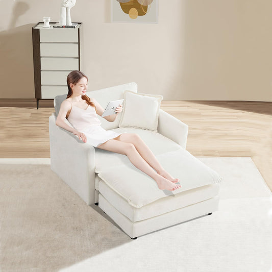 Nicbex Oversized Chaise Lounge Chair Indoor, Chenille Upholstery Cloud Sectional Sofa, Minimalist Modular Sleeper Couch Bed Including Single Club Armchair & Ottoman for Liviing Room Apartment Office