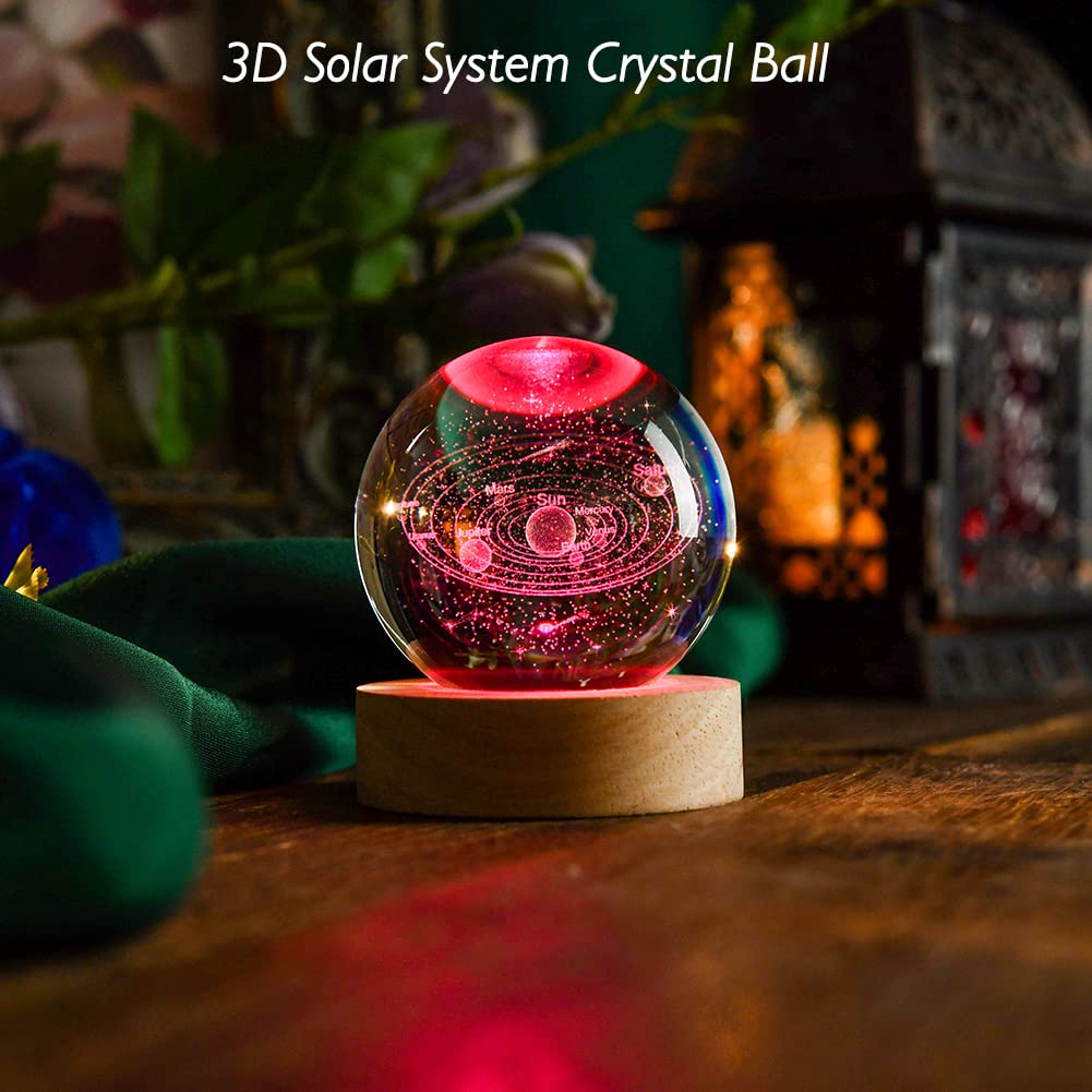IFOLAINA 3D Solar System Crystal Ball 60mm Universe Gifts with Laser Engraved Model Astronomy Decor and Gift for Kids, Physics Enthusiasts, and Space Model Collectors