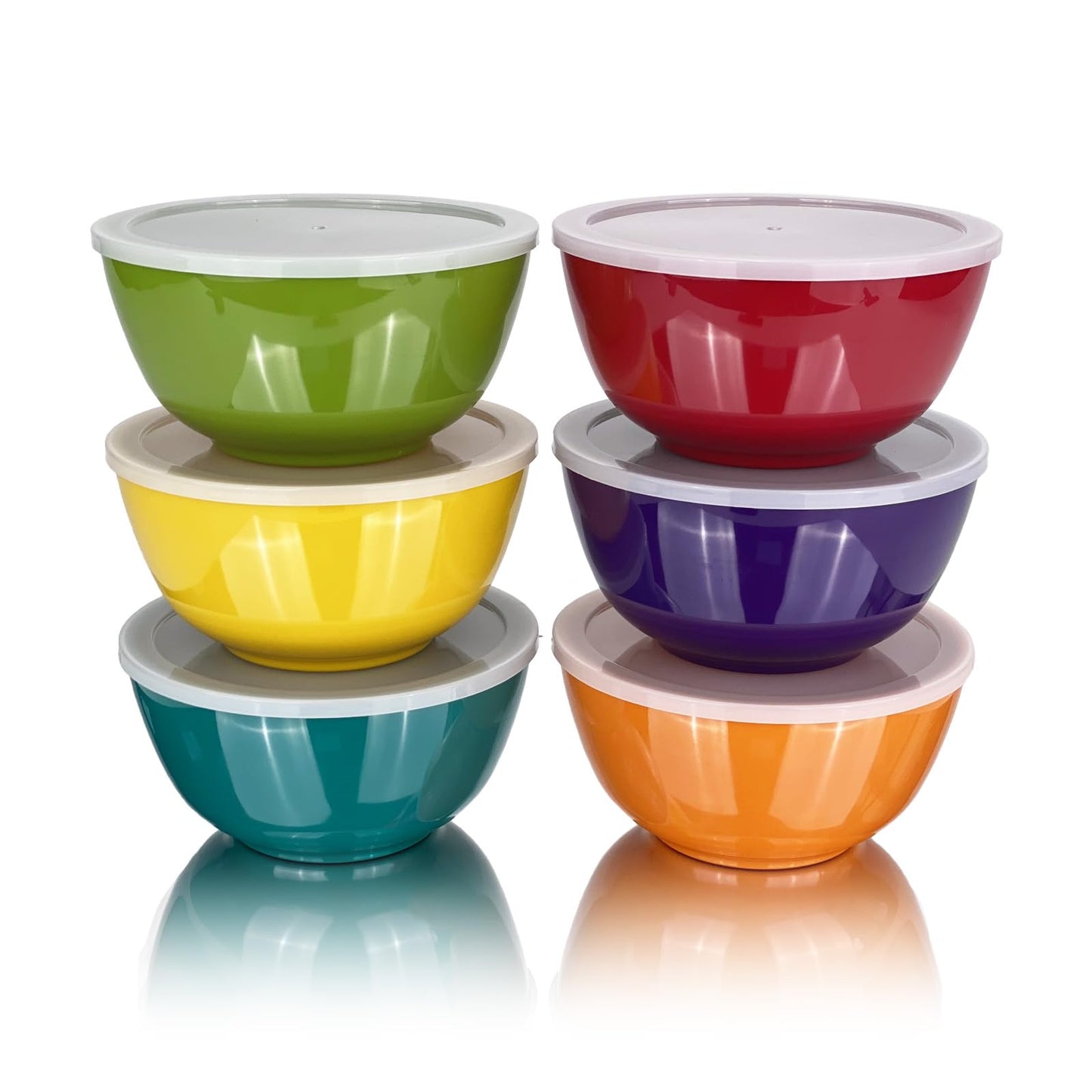 Haimenlite Set of 6 100% Melamine 28oz Salad Bowls Set,6 inch Round Melamine Soup Bowls,Melamine Dinnerware sets for Home Dinner Party or Picnic,Break-resistant and BPA Free,Multicolor (With Lid)
