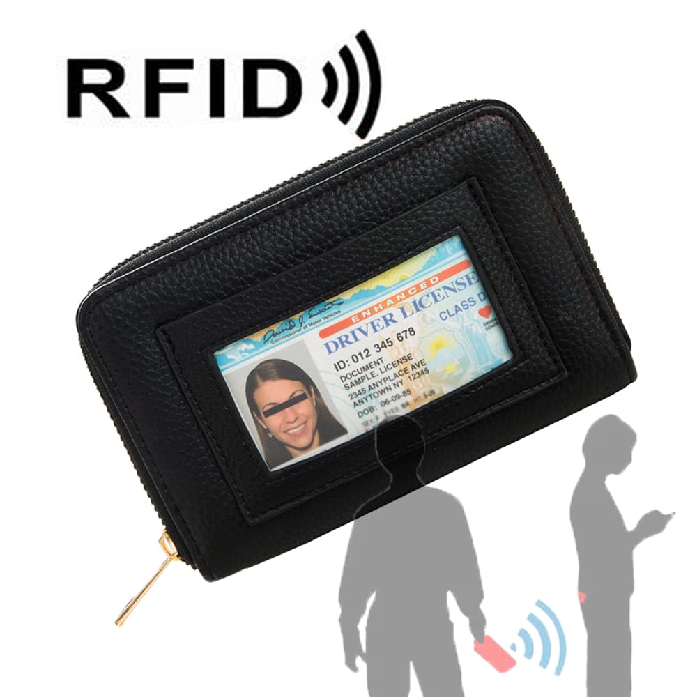 FACAI RFID Wallet Women, Small Wallet for Women, Credit Card Holder, Wristlet Wallet with ID Window Black