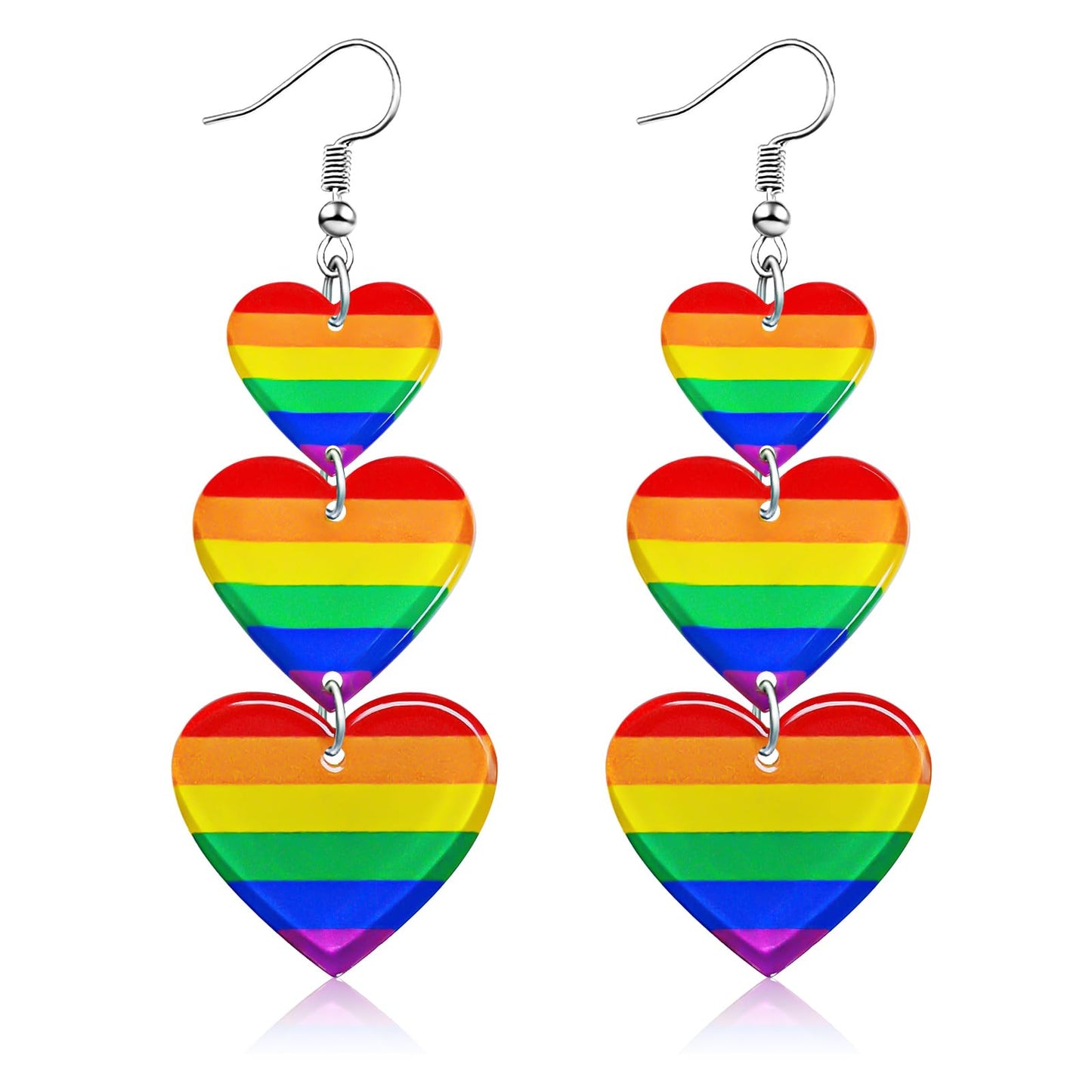 LGBTQ Rainbow Pride Earrings for Women Triple Love Heart Earrings Dangling Gay Lesbian Bisexual Transgender Jewelry Accessories for Pride Month