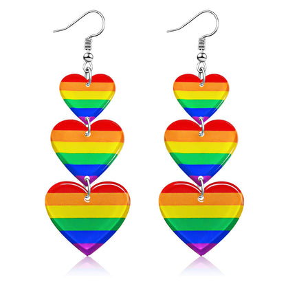 LGBTQ Rainbow Pride Earrings for Women Triple Love Heart Earrings Dangling Gay Lesbian Bisexual Transgender Jewelry Accessories for Pride Month