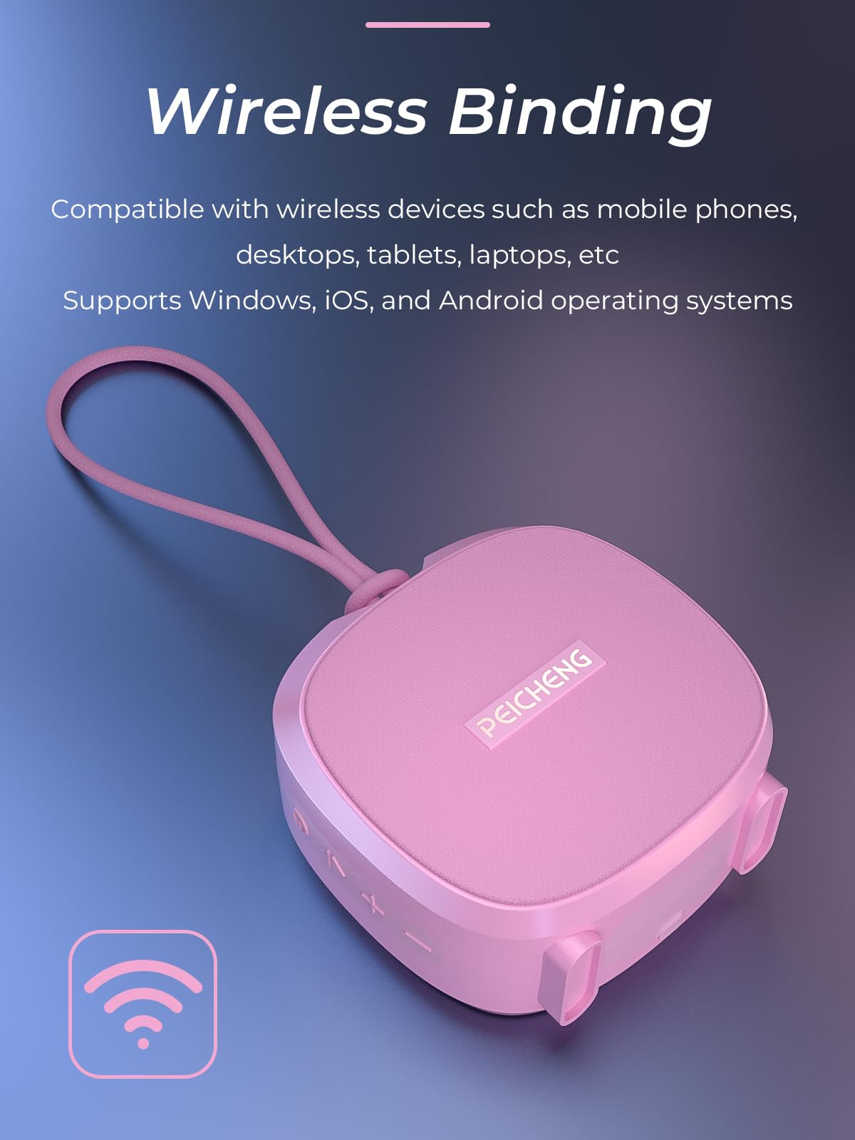 PEICHENG Speaker, Small Portable Bluetooth Wireless IPX5 Waterproof Shower Speaker,Loud Stereo Sound Deep Bass,TWS Paire, RGB Lights,Long Playtime for Outdoor Party, Great Gift,1PC(Pink)