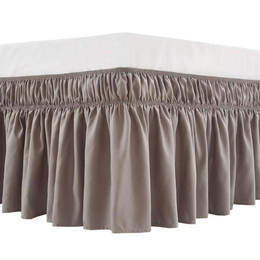 MEILA Wrap Around Bed Skirt Three Fabric Sides Elastic Dust Ruffled 14 Inch Tailored Drop,Easy to Install Fade Resistant-Taupe, Twin/Full