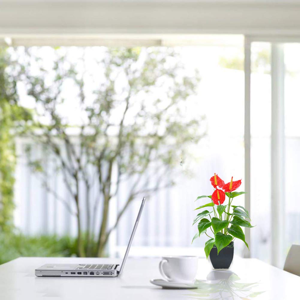 Artificial Flower Calla Lily Faux Small Potted Plant with Black Pot Fake Bonsai Flower for Home, Office, Indoor and Outdoor Occasions Decor (Red Fake Flower)