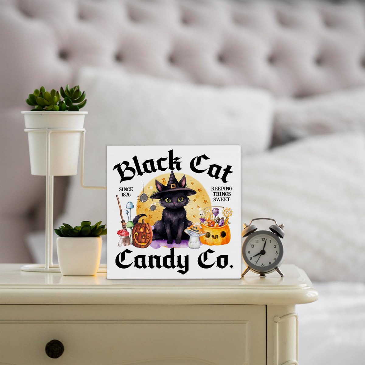 Halloween Sign Decor Black Cat Candy Co Wooden Box Sign Halloween Home Kitchen Living Room Decor
