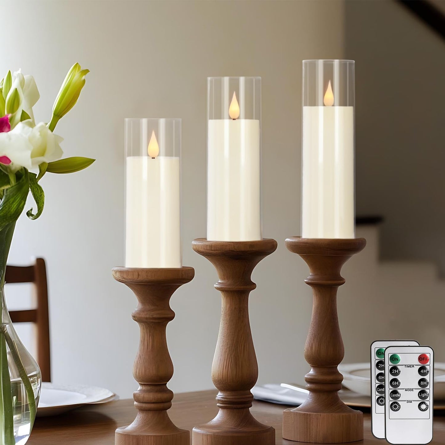 CLTNIKET 24 Pack LED Flameless Candles Set(14/16/18cm), Battery - Operated with 4 Remotes,Clear, Timer & Flickering/Steady Modes for Home décor, Wedding, Patio,Outdoor.