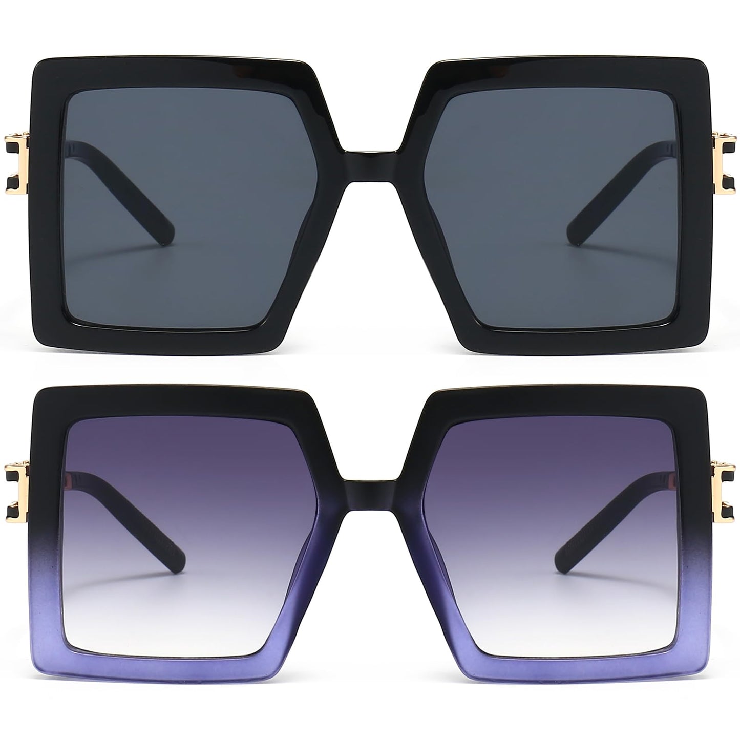 AIEYEZO Oversized Sunglasses for Women Square Fashion Big Large Frame Sun Glasses UV400 Protection (Black + Blue Gradient)