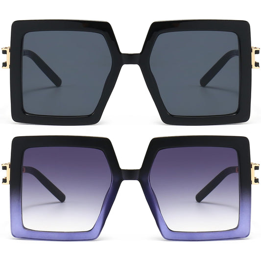 AIEYEZO Oversized Sunglasses for Women Square Fashion Big Large Frame Sun Glasses UV400 Protection (Black + Blue Gradient)