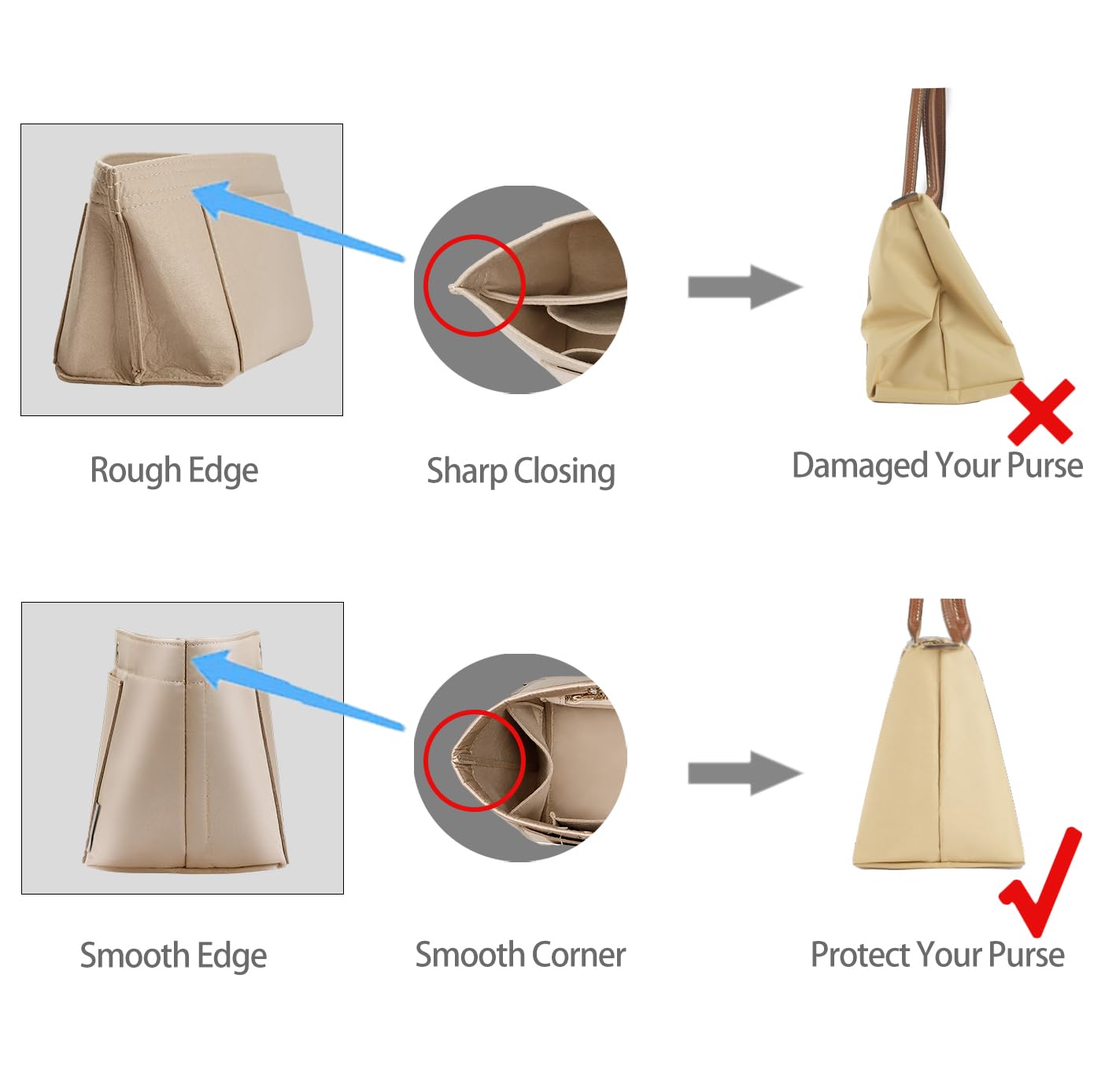 ZTUJO Purse Organizer Insert For Handbag & Tote Shaper,Tote Bag Organizer Insert For Speedy Neverful, 6 Sizes(X-Large,Silky Beige)