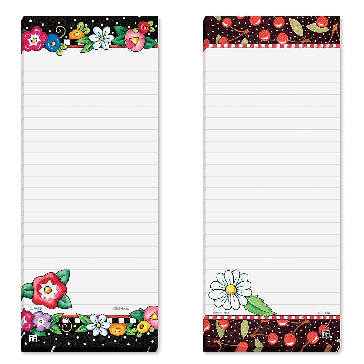 Mary Engelbreit Bright Floral Magnetic Notepad Set – Set of 12 Memo Pads, 6 Designs, 30-Sheet Pads, 3¼ x 8 Inches, Shopping List, to-Do Notes, Printed in The USA, by Current