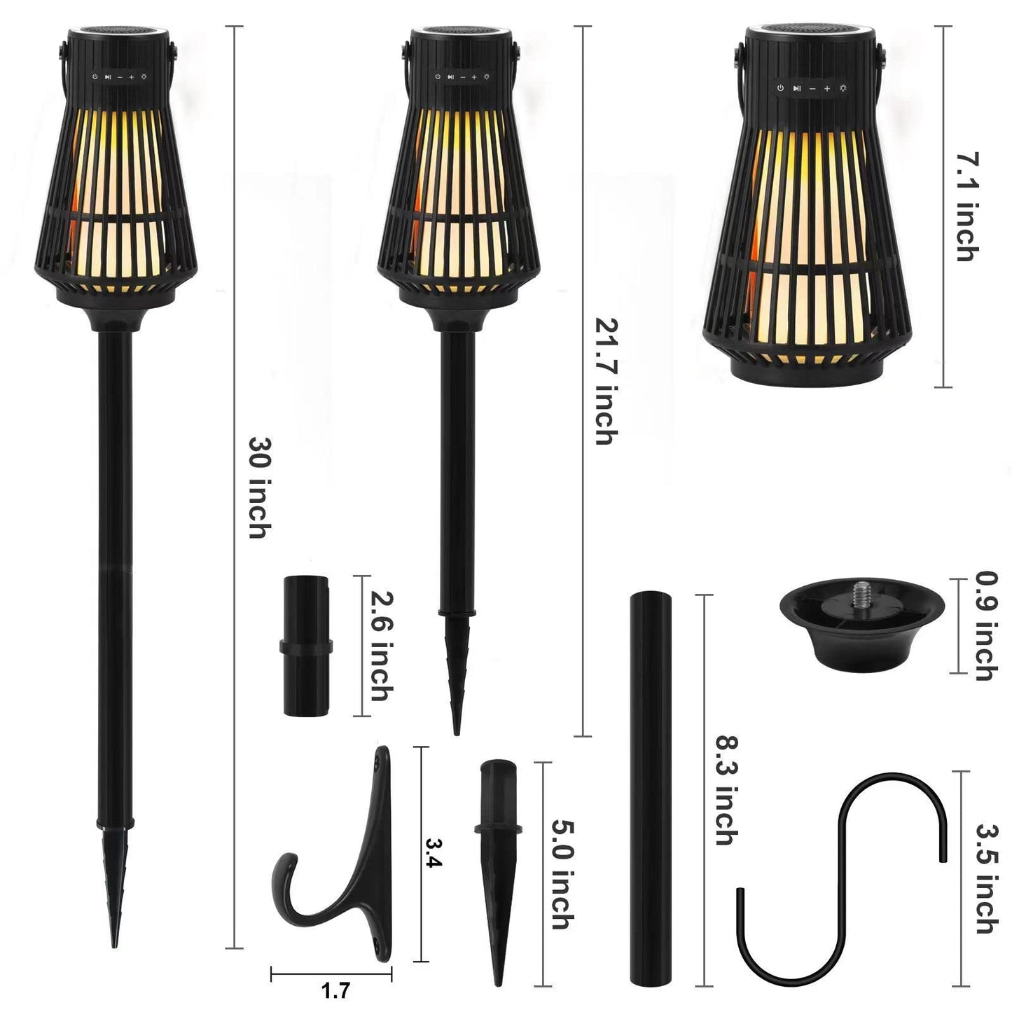 Outdoor Bluetooth Flame Speaker, Tesoorda LED Flickering Flame Effect Speaker with Torch Light, Portable Waterproof Wireless Speaker with Wall Mounted Hook&S Hook&Stake for Camping, Deck, Patio, 2Pack