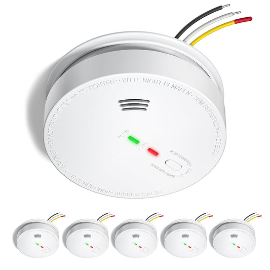 SITERLINK Smoke Detector Hardwired, Smoke Alarm Interconnected with Battery Backup, Photoelectric Fire Alarms Smoke Detectors with LED Lights, UL217 Listed Fire Alarm for House, GS517, 6 Packs