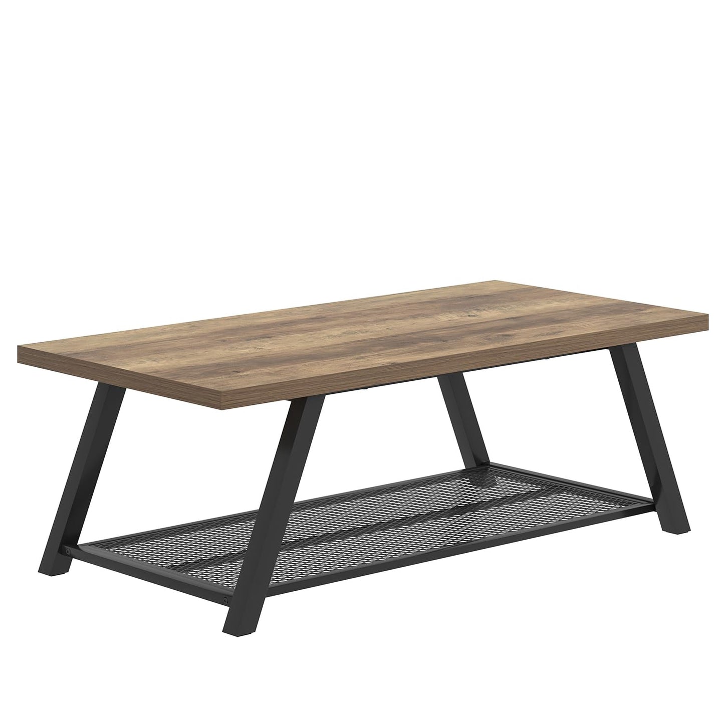 FOLUBAN Coffee Table, Modern Rustic Wood and Metal Center Table with Storage, Industrial Cocktail Tea Table for Living Room, Oak, 47 Inch