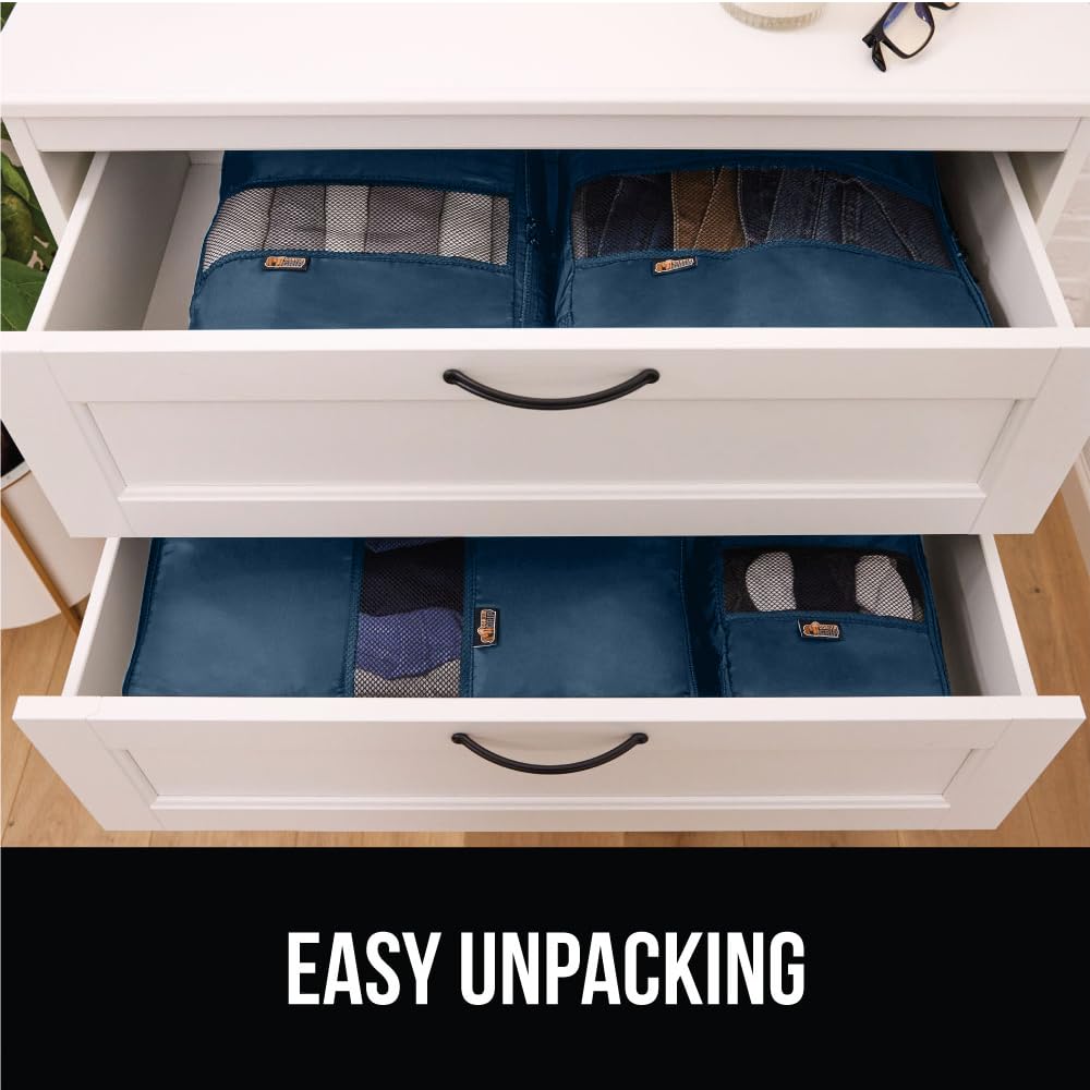 GORILLA GRIP 6 Set Packing Cubes, Travel Essentials for Suitcase, Mesh Organizer Bags for Clothes Toiletries Shoes and Laundry, Luggage and Carry On Airplane Accessories, Traveling Must Haves Navy