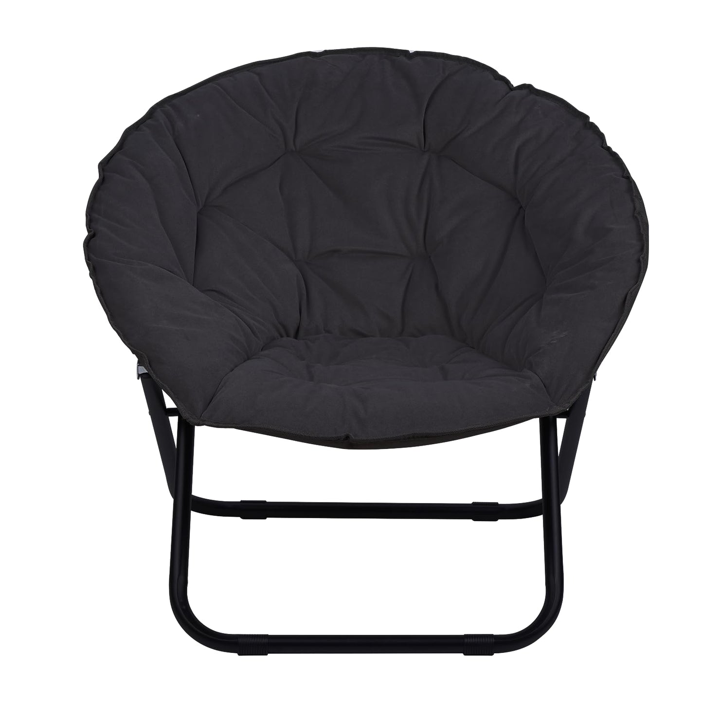 Folding Faux Fur Saucer Chair,Portable Folding Soft Moon Chair for Bedroom, Dorm Rooms, Apartments, Lounging, Garden and Courtyard, Black