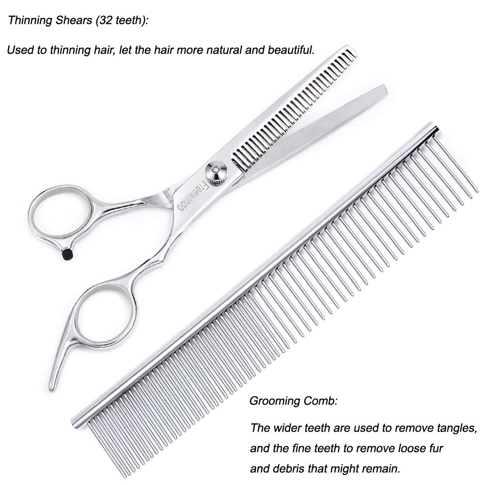 Freewindo Dog Grooming Scissors Kit, Safety Round Tip, Heavy Duty Stainless Steel Dog Scissors and Dog Nail Clippers for Grooming Full Body