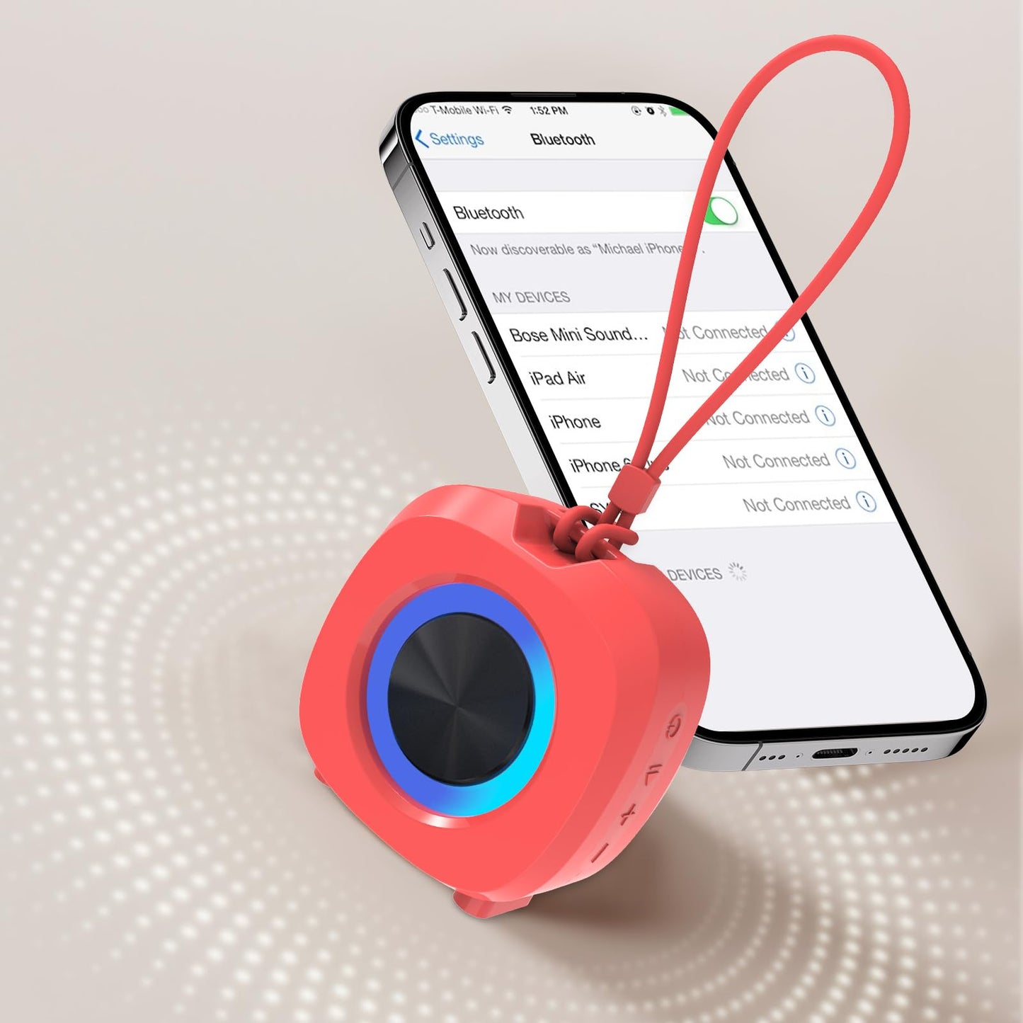 PEICHENG Speaker, Small Portable Bluetooth Wireless IPX5 Waterproof Shower Speaker,Loud Stereo Sound Deep Bass,Dual Pairing, RGB Lights,Long Playtime for Outdoor Party, Great Gift,1PC(Red)