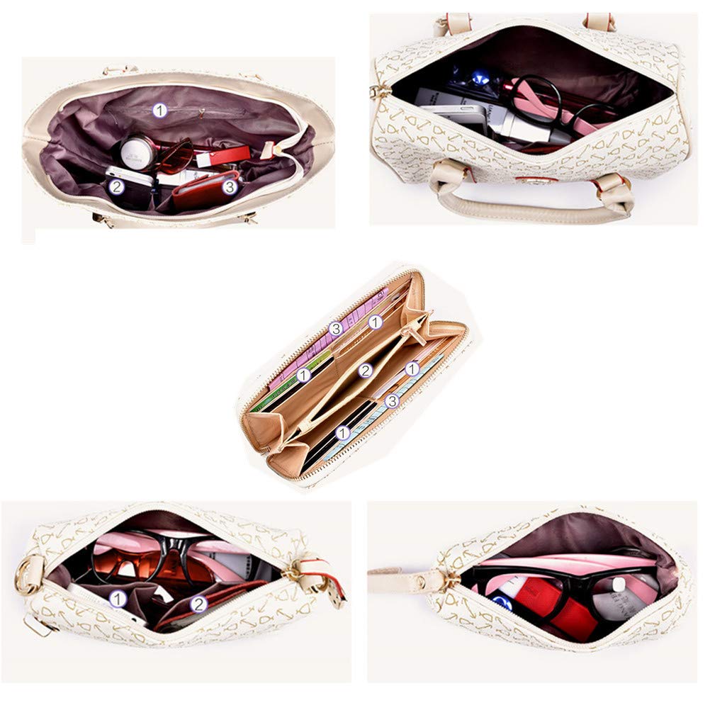 Women Handbag Set 6 Pcs PU Leather Tote Purse Set Multi-purpose Classic Shoulder Bag (Blue)