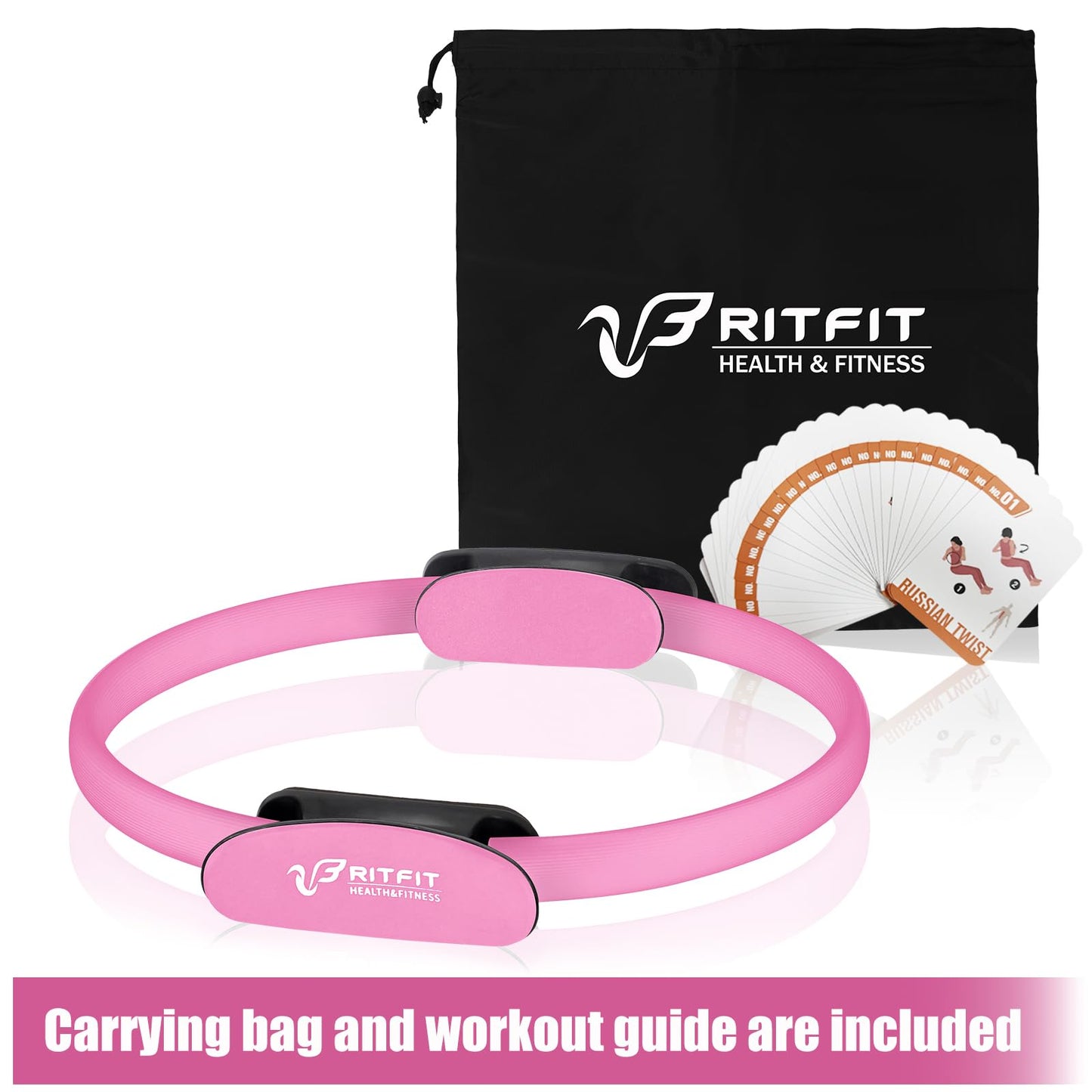RitFit Pilates Ring Circle - 14 Inch Magic Fitness Circle for Toning Inner & Outer Thighs, Bonus Workout Guide Included (Pink)