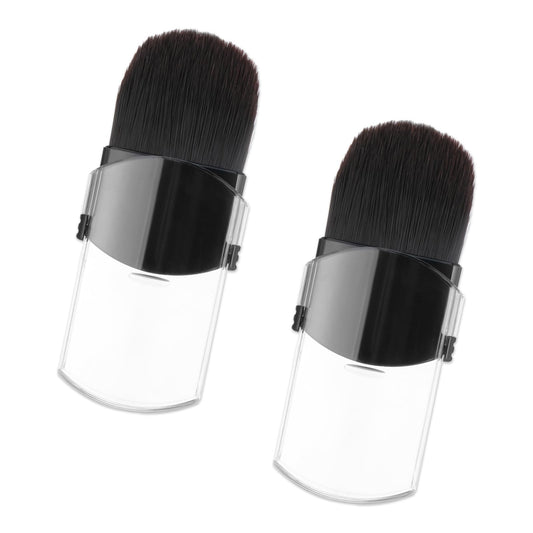 2 Pcs Retractable Makeup Brush, Mini Blush Brush Portable Travel Size Makeup Brushes with Cover for Blending Bronzer Blush Cosmetics