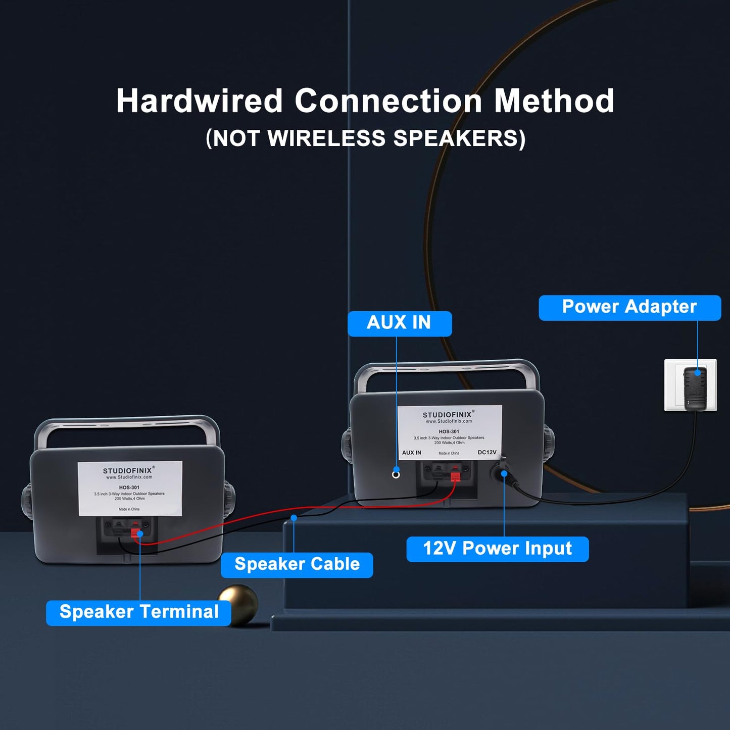 STUDIOFINIX 3.5 Inch Outdoor Bluetooth Speakers Waterproof Wired,3 Way 200W Upgrade Premium Wall Mount Speakers,Ideal use in Patio,Deck, Indoor Outdoor（Black）