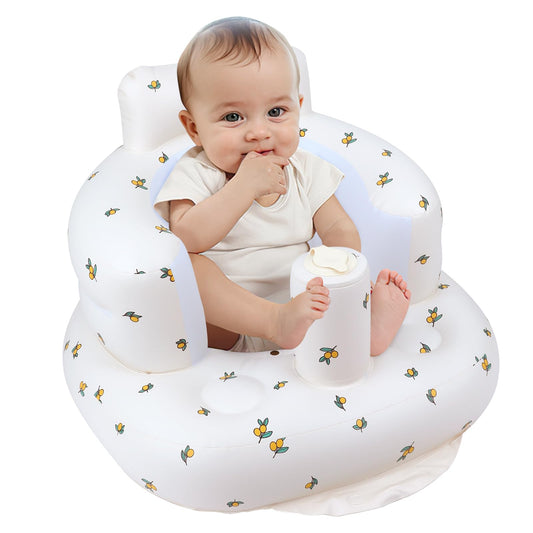 Inflatable Baby Seat for Babies 3 Months & Up, Baby Floor Seats for Sitting Up, Baby Seats for Infants, Blow Up Baby Chair with Built in Air Pump - Bear