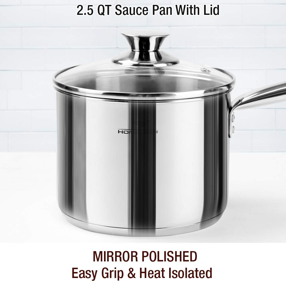 HOMICHEF 14-Piece Nickel Free Stainless Steel Cookware Set - Nickel Free Pots and Pans Set - Non-Toxic, Healthy Induction Cookware