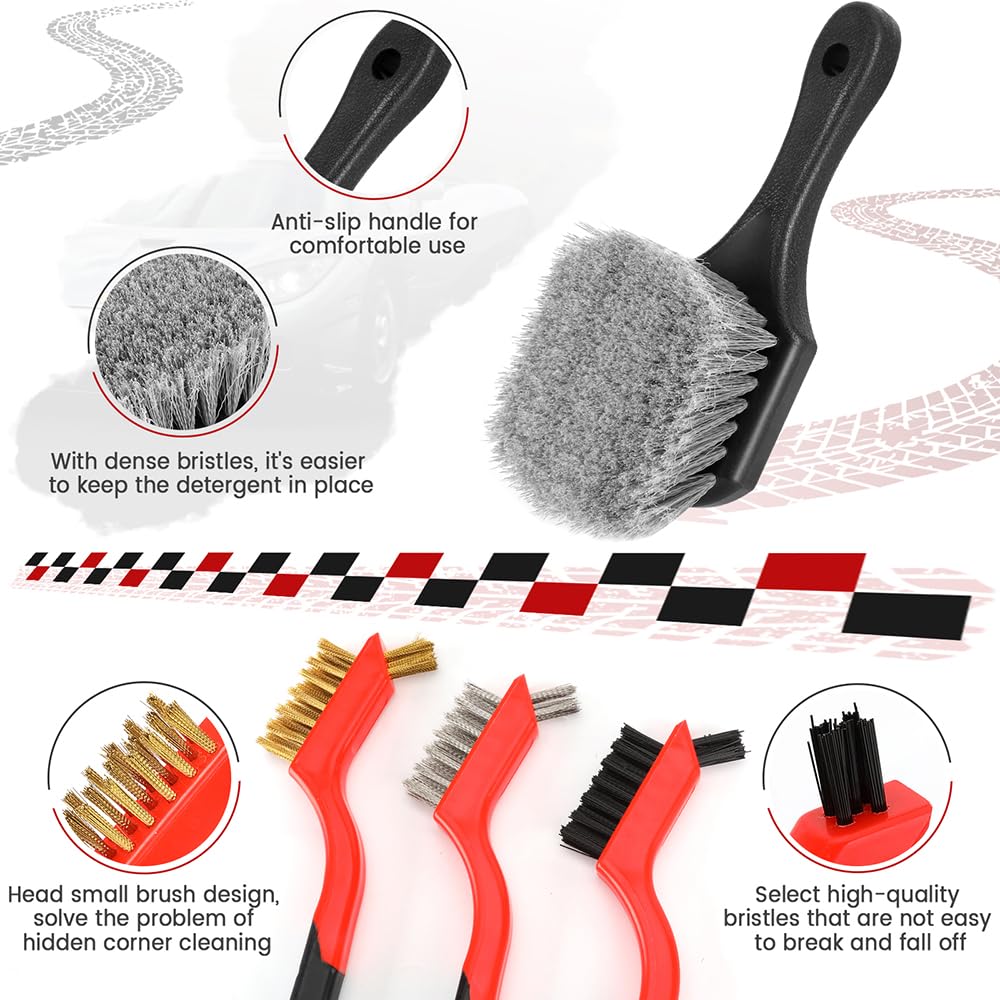 Aptleou Car Detailing Brush Set, 11Pcs Car Detailing Kit Includes Car Interior Detailing Brushes, Car Wheel & Tire Brush for Rim Cleaner, Car Cleaning Brush for Dust, Engine Brush, Air Vent Brush