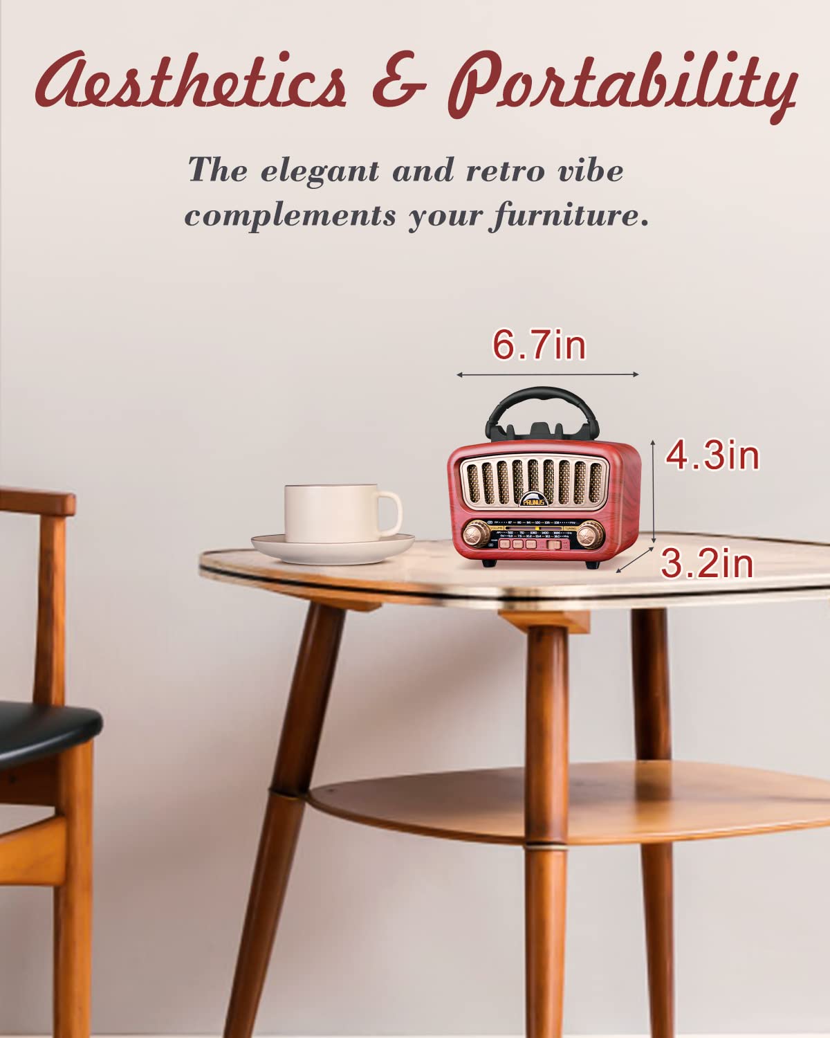 PRUNUS J-180 Vintage Retro Radio Bluetooth Speaker with Stereo Sound, AM FM Radio Portable with Loud Volume, BT5.0, TF Card & MP3 Player, Rechargeable Speaker