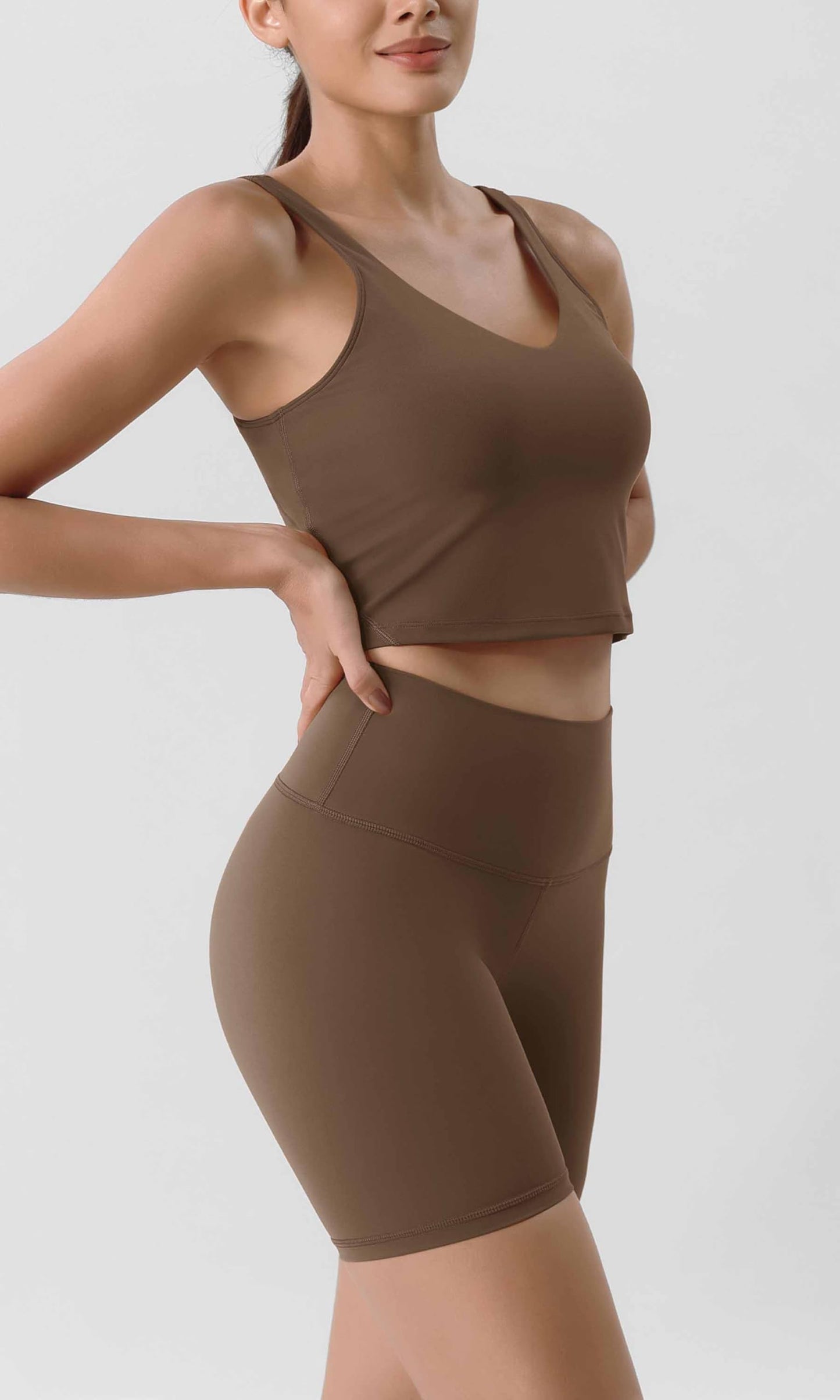 ODODOS ODLIFT Compression Shorts for Women, 6" Inseam High Waist Workout Biker Shorts with Inner Pocket, Brunette, Large