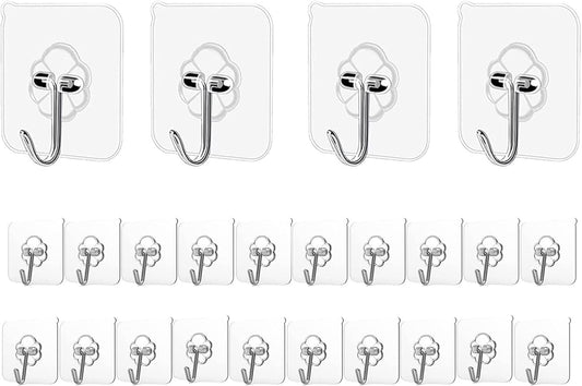 Adhesive Hooks Kitchen Wall Hooks - 24 Packs Heavy Duty 33lb(Max) Nail Free Transparent,Waterproof,Sticky Stainless Hangers for Keys,Bathroom, Shower, Outdoor, Kitchen,Door,Home Improvement,Utility