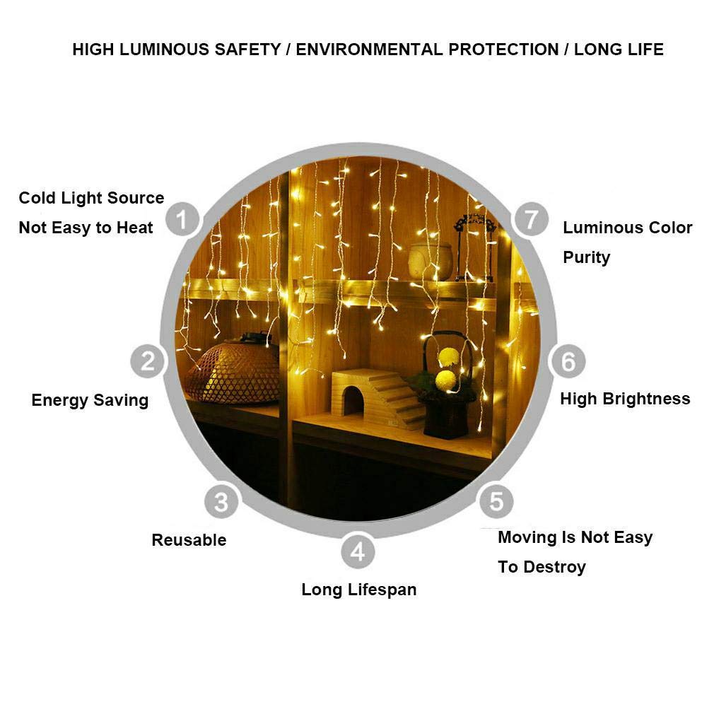 FATONESA LED Icicle Christmas Lights, 16.4FT 216 LEDs Fairy Extendable Curtain 8 Modes Dangling Twinkle Novelty Hanging String Lights for Ceiling Garden Party Decorations, Warm White 5M