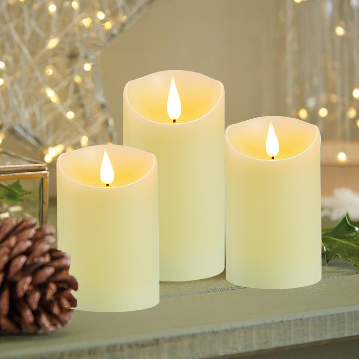 Guluto Flickering Flameless Candles with Rechargeable Battery, Electronic Candles with Remote and Timer, led Pillar Candles Real Wax Wick, led Candles for Home, Wedding, Halloween, Christmas 3" x 4"