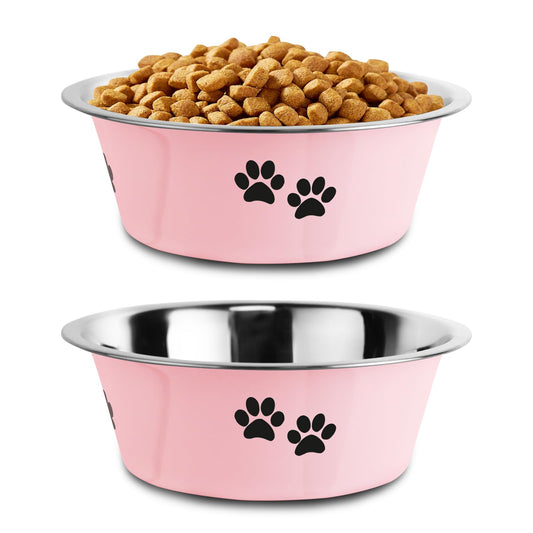 Stainless Steel Dog Bowls, Nonslip Rubber Bottom No Spill Proof Skid Metal Insulated Dog Bowls for Large Medium Small Breed Dogs (Pink, 3.6 Cups/29 OZ)