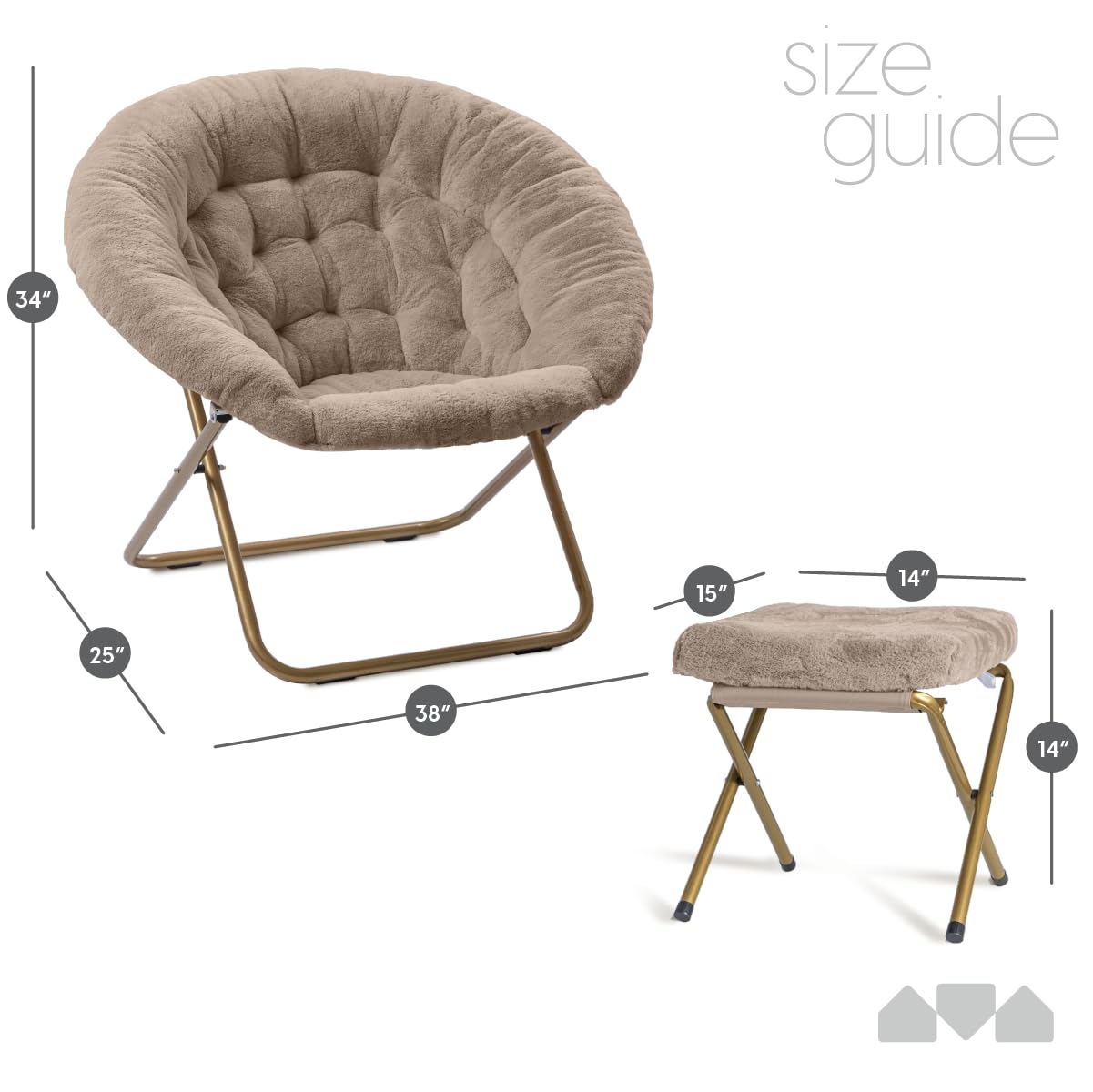 Milliard Cozy Chair with Footrest Ottoman/Faux Fur Saucer Chair for Bedroom/X-Large (Beige)