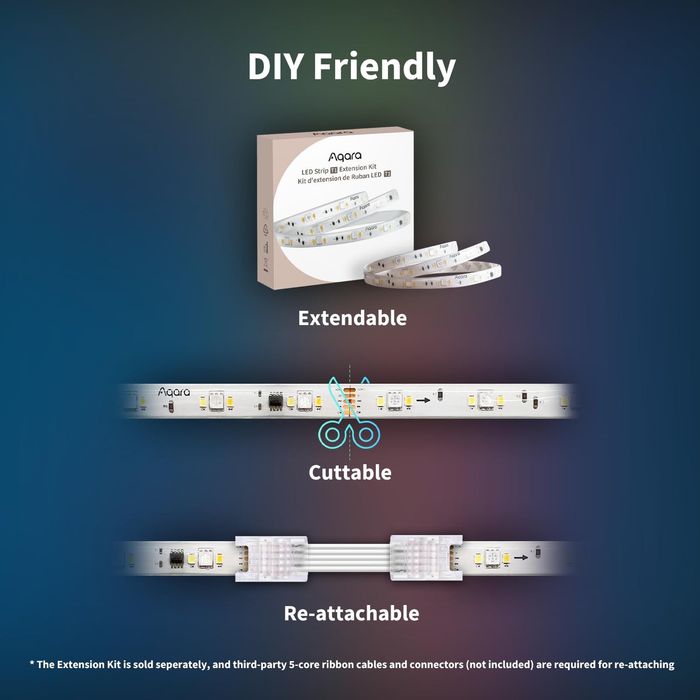 Aqara LED Strip T1,6.5 FT RGBIC Cuttable LED Strip Lights,16 Million Colors/Tunable White/Gradient Effects,Supports Apple Homekit,Alexa,Matter Over Bridge,Requires Zigbee 3.0 Hub