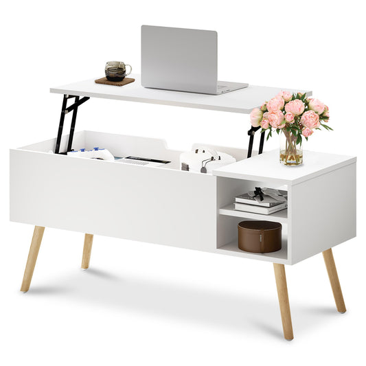 ALINE FURNITURE White Coffee Table Lift Top - Wood Coffee Table with Hidden Compartment Storage - 40" Pull Up Coffee Tables for Living Room